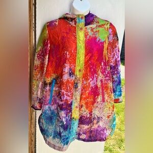 NWT UBU Clothing Co. Ibiza Abstract Hooded Crinkle Raincoat Jacket Size M